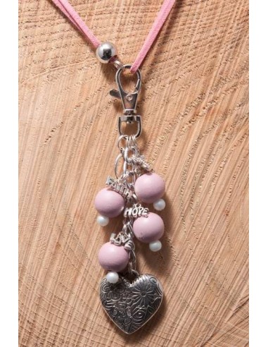 LACE NECKLACE WITH CHARMS - PINK -...
