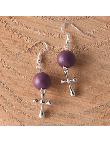 EARRING WITH WOODEN BEADS & CROSSES -...