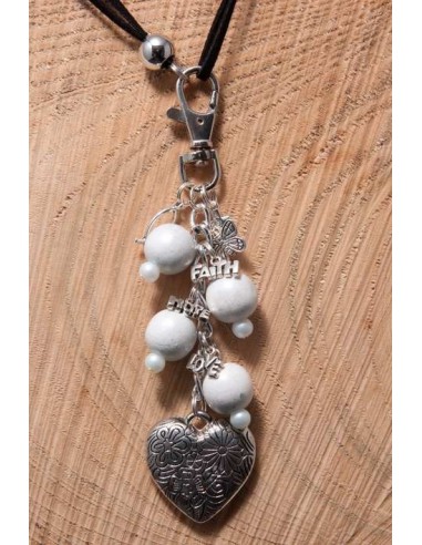 LACE NECKLACE WITH CHARMS - GREY -...